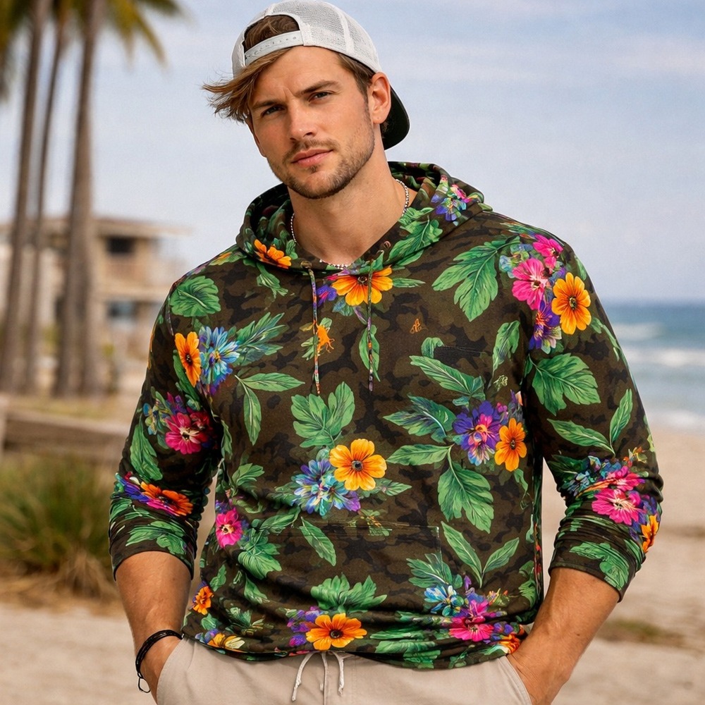 Polo Ralph Lauren Hoodie XXL Camo Tropical Floral Pullover Aloha Lightweight Tee